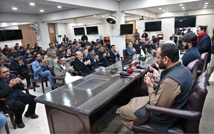 Senior government officials and mediapersons offer Fateha for the departed soul of senior journalist and Chief Reporter of ABN & Ausaf, Javaid Shehzad at Press Information Department