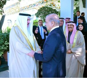 H.E. Ahmed bin Salman Al-Musallam, Speaker of the Council of Representatives of Bahrain calls on Prime Minister Muhammad Shehbaz Sharif.