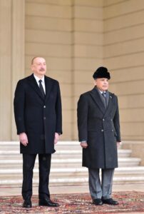 Prime Minister Muhammad Shehbaz Sharif receives guard of honor on his arrival at Zugulba Presidential Palace in Baku, Azerbaijan.