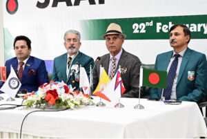 Chairman South Asian Athletics Federation, Maj General (R) Akram Sahi along with Brig (R) Sultan Mehmood Satti briefing to the media about Athletics Cross Country Championship being held from 23rd February 2025 in F9 park at Pakistan Sports Complex Islamabad.