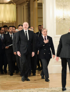 Prime Minister Muhammad Shehbaz Sharif arrives at the Azerbaijan Pakistan Business Forum along with President of Azerbaijan H.E. Ilham Aliyev.