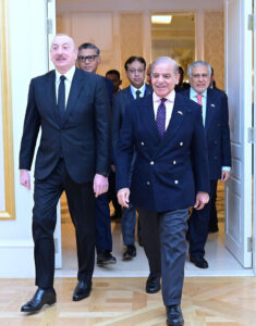 Prime Minister Muhammad Shehbaz Sharif arrives at the Azerbaijan Pakistan Business Forum along with President of Azerbaijan H.E. Ilham Aliyev.