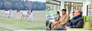 President Asif Ali Zardari viewing horses of different breeds, at Mona Remount Depot.