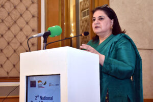 Senator Rubina Khalid Chairperson Benazir Income Support Programme (BISP) addressing the Concluding Session of 2nd National Social Protection Conference at local hotel.