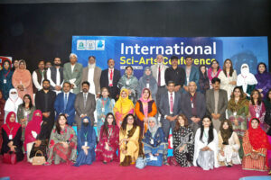 Vice Chancellor of Women's University Kalsoom Paracha in a group photo with participants during the first two-day International Conference at Women's University.