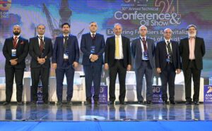 Federal Minister for Petroleum, Dr. Musadik Malik addressing the 30th Annual Technical Conference and Oil Show Exploring Frontiers and Revitalizing Mature Basins of Pakistan at Pak-China Friendship Centre.