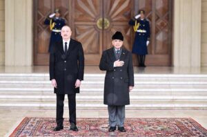 Prime Minister Muhammad Shehbaz Sharif receives guard of honor on his arrival at Zugulba Presidential Palace in Baku, Azerbaijan.