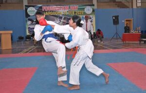 Players in action during the Karate competition organized by Sports department last late night at Sports Gymnasium.