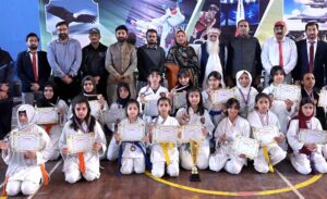 Players in action during the Karate competition organized by Sports department last late night at Sports Gymnasium.