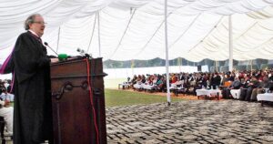 Principal Sadiq Public School is addressing the 71st Founder’s Day at the Sadiq Public School