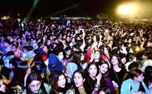 Singer Shae Gill performing on the stage during Lahooti Mela on late Saturday Night at PTS Ground.