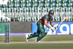 Bangladesh's Towhid Hridoy in action as he plays a shot during the ICC Champions Trophy match against New Zealand at Rawalpindi Cricket Stadium in twin cities.