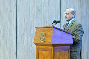 Prime Minister Muhammad Shehbaz Sharif addresses the launching ceremony of the Case Assignment and Management System.