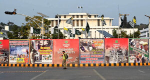 Banners displayed at Front of Parliament House in connection with 5th February Kashmir Solidarity day