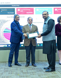 Prime Minister Muhammad Shehbaz Sharif presents certificates of appreciation to the professionals who aided the development of Case Assignment and Management System.