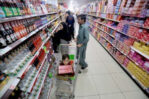 Consumers at Mega Mart in Peshawar, stocking up on essentials as the holy month Ramdan approaches.