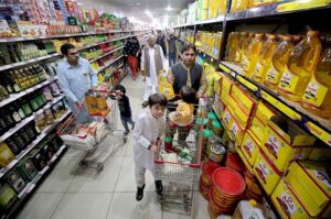 Consumers at Mega Mart in Peshawar, stocking up on essentials as the holy month Ramdan approaches.