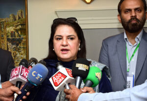 Chairperson Benazir Income Support programme (BISP)Senator Rubina Khalid talking to media persons at local hotel.