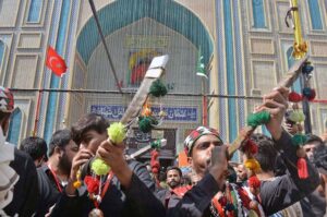 Security alert on the roof top of Hazrat Lal Shahbaz Qalandar shrine during last day of 773rd Urs celebration.