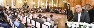 President Asif Ali Zardari addressing the closing session of the International Conference on "Regional Connectivity & Pakistan: Emerging Opportunities", organized by the Pakistan-China Institute, at Aiwan-e-Sadr.