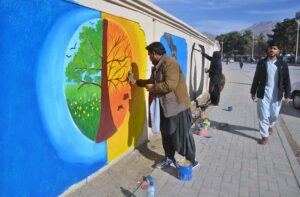 On special directive of Commissioner Quetta Division, painters making artwork on walls near GPO Chowk to increase beautification of the city.