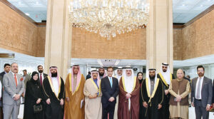 Speaker National Assembly Sardar Ayaz Sadiq in a group photo with Bahraini Parliamentary Delegation headed by Speaker of the Council of Representatives of Bahrain Dr. Ahmed bin Salman Al-Musalam at Parliament House.