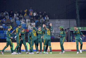 South Africa's Aiden Markram plays a shot during the ICC Champions Trophy one-day international (ODI) cricket match between Afghanistan and South Africa at the National Stadium.