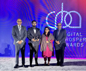 Zeeshan Shahid, along with Minister of State for Information Technology and Telecommunications and Pakistani Ambassador to KSA during Empowering Society Ethics Award at the Digital Prosperity Award.