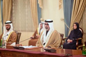 Prime Minister Muhammad Shehbaz Sharif and Crown Prince of Abu Dhabi His Highness Sheikh Khaled bin Mohamed bin Zayed Al Nahyan in delegation level talks.