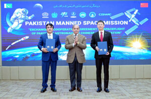 Prime Minister Muhammad Shehbaz Sharif witnesses exchange of an agreement between SUPRACO and China Manned Space Agency with regard to manned space mission of Pakistan.