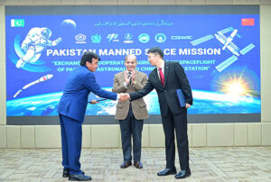 Prime Minister Muhammad Shehbaz Sharif witnesses exchange of an agreement between SUPRACO and China Manned Space Agency with regard to manned space mission of Pakistan.