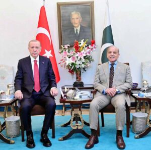 Prime Minister Muhammad Shehbaz Sharif and Turkish President, Recep Tayyip Erdogan meeting