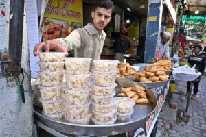 A vendor display and sells traditional food items during holy fasting month of Ramadan at Aabpara in the Federal Capital