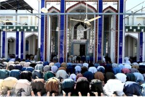 A large number of faithful offering third Friday prayer of Holy Fasting Month of Ramzan ul Mubarak at Jamia Masjid Al-Noor G-7.