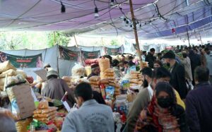 People purchasing fruits and vegetables from Sahulat Ramzan Bazaar at Murree Road.