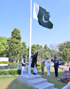 Charge d' Affaires, Saad Ahmad Warraich hoisting the National Flag at the Flag-Hoisting Ceremony at the Pakistan High Commission.