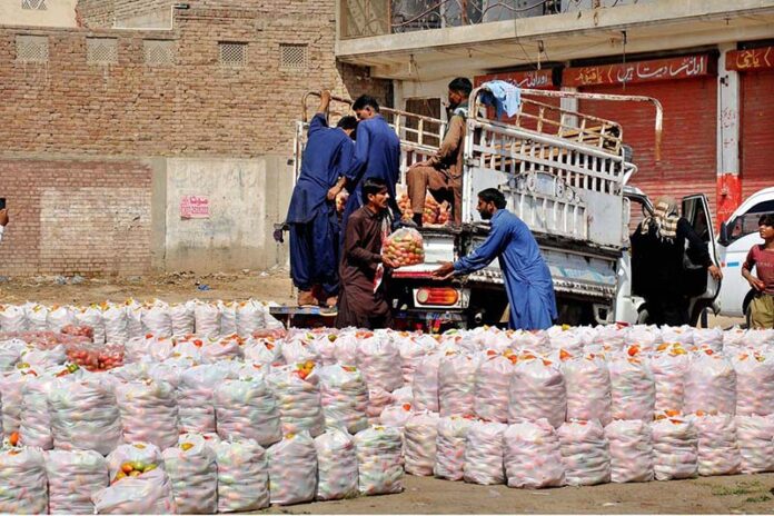 Labourers are busy unloading tomato bags from the delivery van at the Vegetable Market