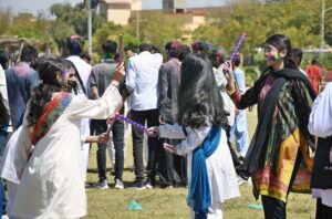 Students celebrates the Holi festival, the vibrant Hindu Spring Festival of Colors at Liaquat University of Medical and Health Sciences.