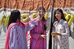 Students celebrates the Holi festival, the vibrant Hindu Spring Festival of Colors at Liaquat University of Medical and Health Sciences.