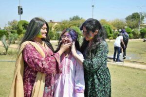 Students celebrates the Holi festival, the vibrant Hindu Spring Festival of Colors at Liaquat University of Medical and Health Sciences.