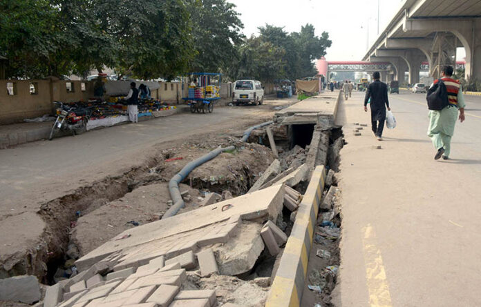 A View of the damaged footpath in front of the General Bus Stand may cause any mishap and needs the attention of the concerned authorities