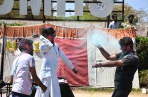 Students celebrates the Holi festival, the vibrant Hindu Spring Festival of Colors at Liaquat University of Medical and Health Sciences.