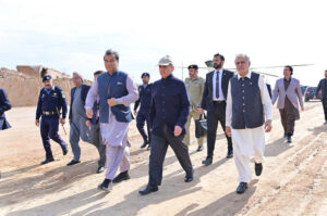 Prime Minister Muhammad Shehbaz Sharif being briefed about the layout plan of Danish University of Emerging Sciences