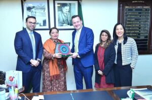 Coordinator to the Prime Minister for Climate Change, Romina Khurshid Alam speaking with a delegation headed by Jamie Fergusson, Global Director for Climate at the International Finance Corporation (IFC), during their visit to her office