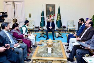 Prime Minister Muhammad Shehbaz Sharif meets Muhammad Riaz, a football player from Hangu.