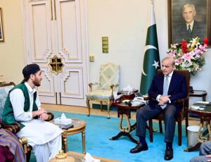 Prime Minister Muhammad Shehbaz Sharif meets Muhammad Riaz, a football player from Hangu.