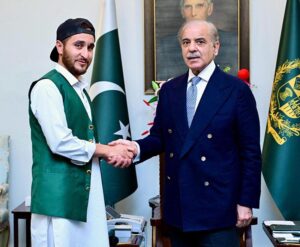 Prime Minister Muhammad Shehbaz Sharif meets Muhammad Riaz, a football player from Hangu.