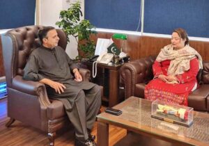 Federal Minister for Maritime Affairs Muhammad Junaid Anwar Chaudhry meets Ms. Romina Khurshid Alam to discuss maritime and climate initiatives.