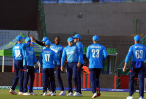 South Africa's Tristan Stubbs clean bowled during the ICC Champions Trophy one-day international (ODI) cricket match between England and South Africa at National Stadium