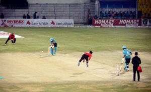 A view of cricket match between Lahore Region Blues and Bahawalpur Region teams during the National T-20 Cup 2025 at Iqbal Stadium